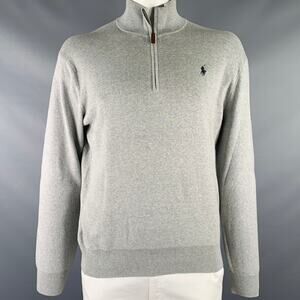 POLO by RALPH LAUREN Size L Grey Heather Cotton 1/4 Zip Pullover